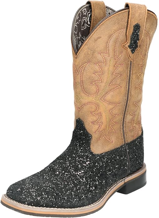 Smoky Mountain Womens Las Vegas Brown/Black Glitter Leather Cowboy Boots