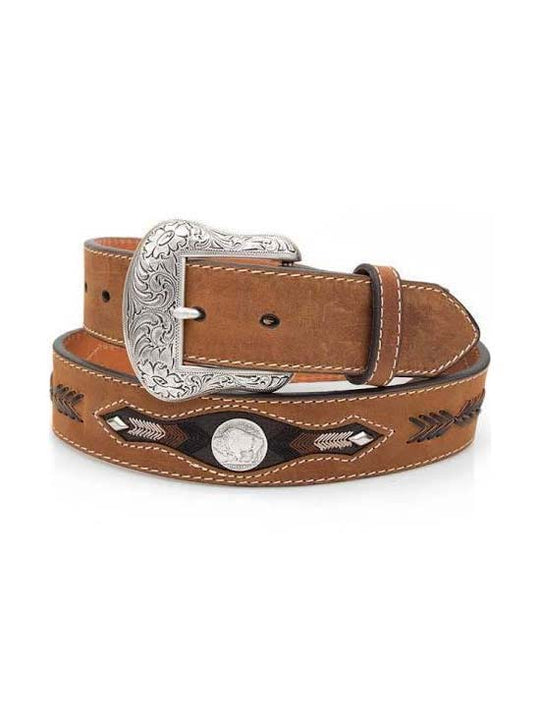 Nocona Men's Buffalo Concho Arrow Medium Brown Leather Belt