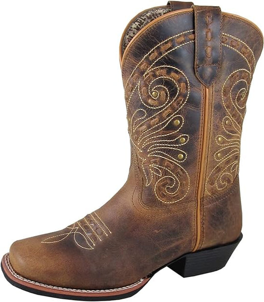 Smoky Mountain Women's Shelby Stitched Design Square Toe Brown Waxed Distress Boots