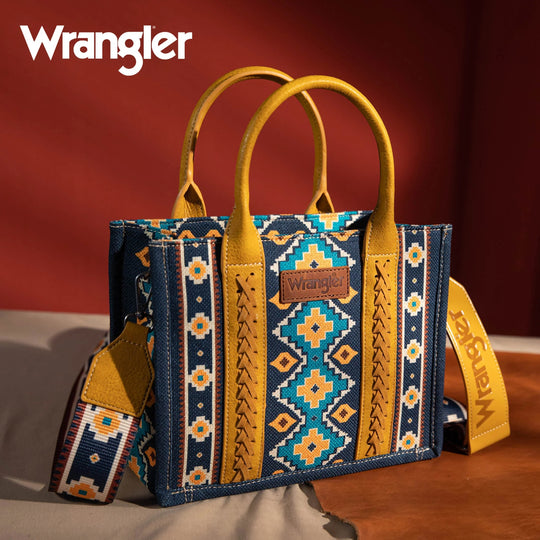 Wrangler Southwestern Print Small Canvas Tote/Crossbody - Mustard