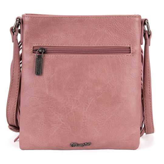 Wrangler Leather Fringe Jean Denim Pocket Crossbody - Pink