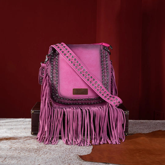 Wrangler Rivets Fringe Concealed Carry Crossbody - Hot Pink