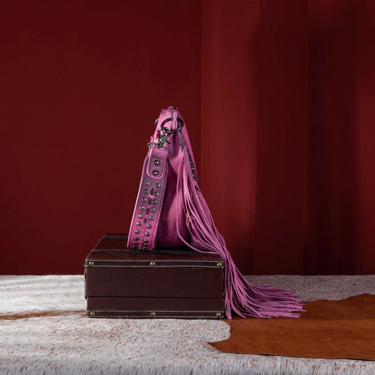 Wrangler Rivets Fringe Concealed Carry Crossbody - Hot Pink