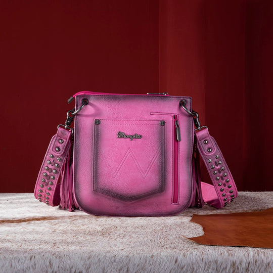 Wrangler Rivets Fringe Concealed Carry Crossbody - Hot Pink