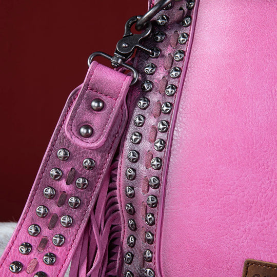 Wrangler Rivets Fringe Concealed Carry Crossbody - Hot Pink