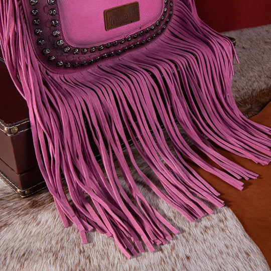 Wrangler Rivets Fringe Concealed Carry Crossbody - Hot Pink