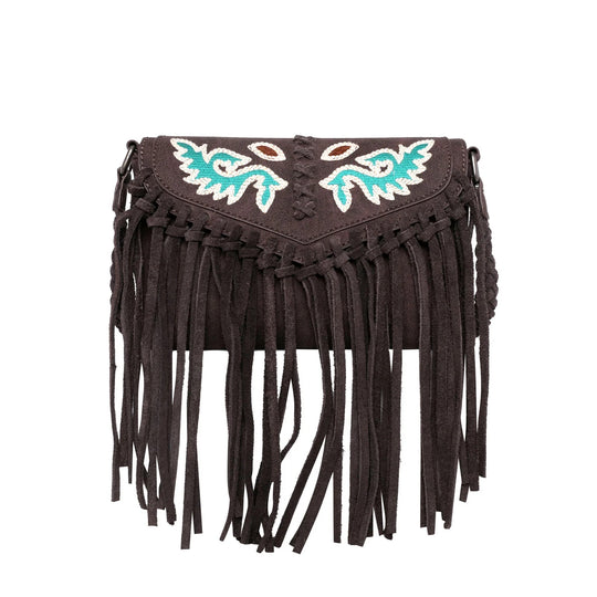 Wrangler Genuine Leather Fringe Crossbody Bag (Wrangler By Montana West) - Coffee