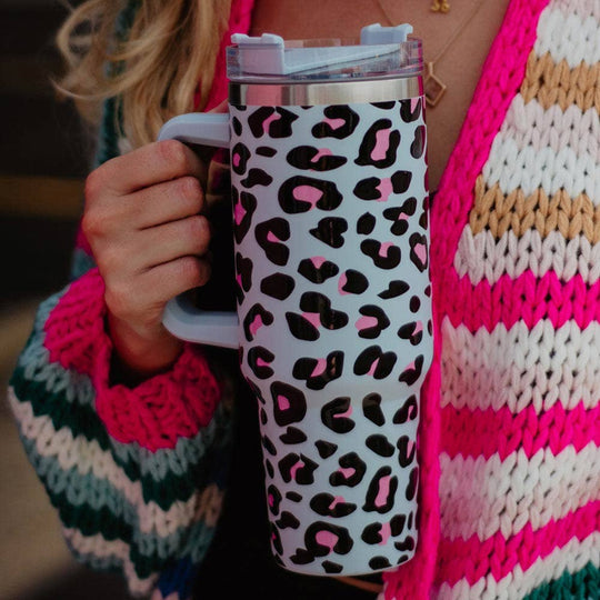 Blue Leopard 40oz Tumbler Cup with Handle