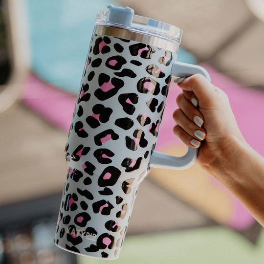 Blue Leopard 40oz Tumbler Cup with Handle