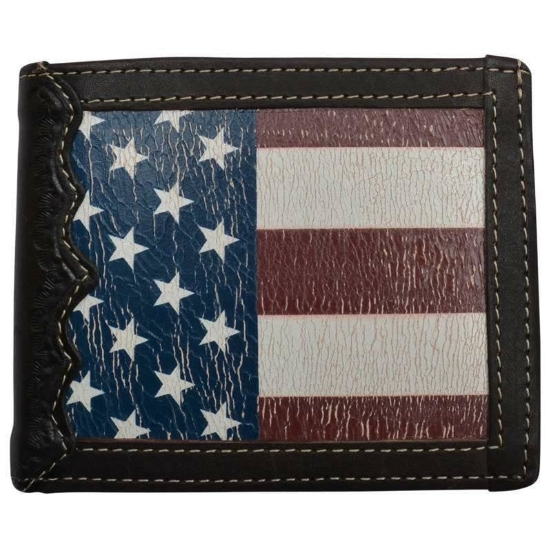 3D Western Mens Wallet Bifold Leather Distressed American Flag