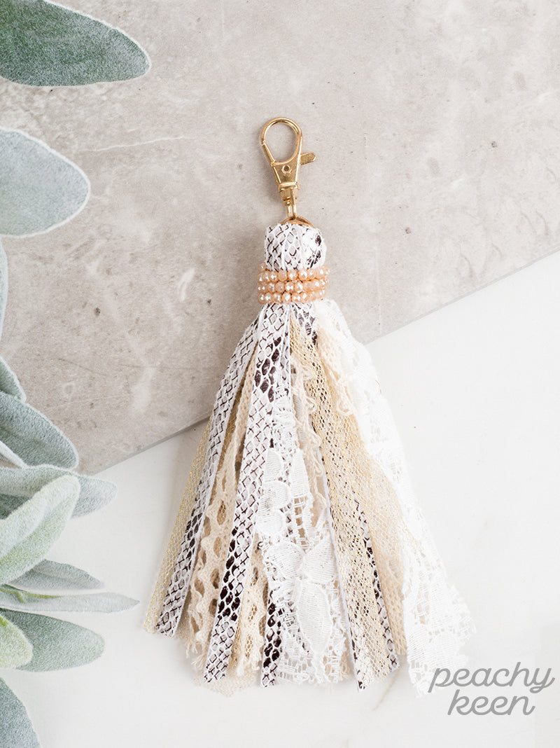 You're a Charmer Tassel Keychain, White Snakeskin