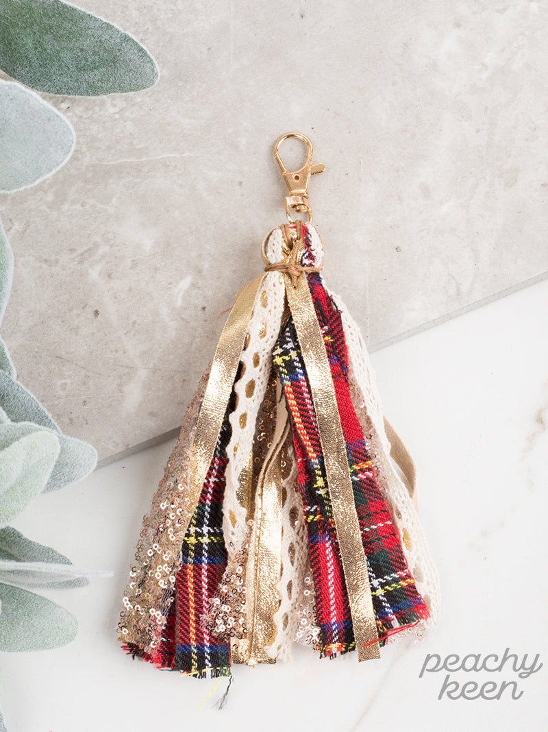Deck the Halls Keychain, Red Plaid
