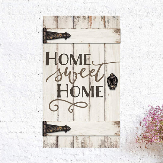 Home Sweet Home White Distressed Solid Pine Wood Barn Door Wall Plaque Sign