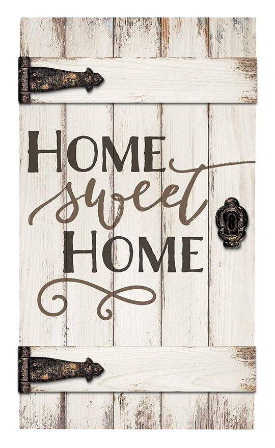 Home Sweet Home White Distressed Solid Pine Wood Barn Door Wall Plaque Sign