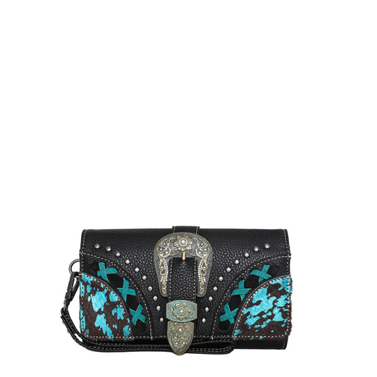 Trinity Ranch Hair-On Cowhide Buckle Collection Wristlet Wallet