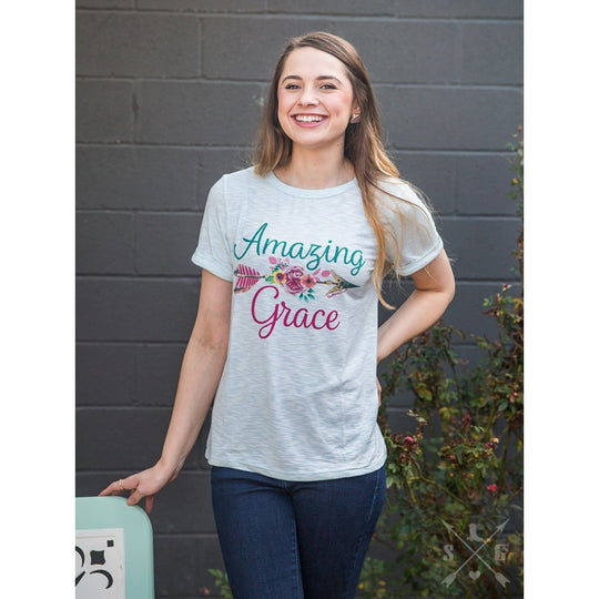 Amazing Grace On Mint Cuffed Tee - Womens Tops