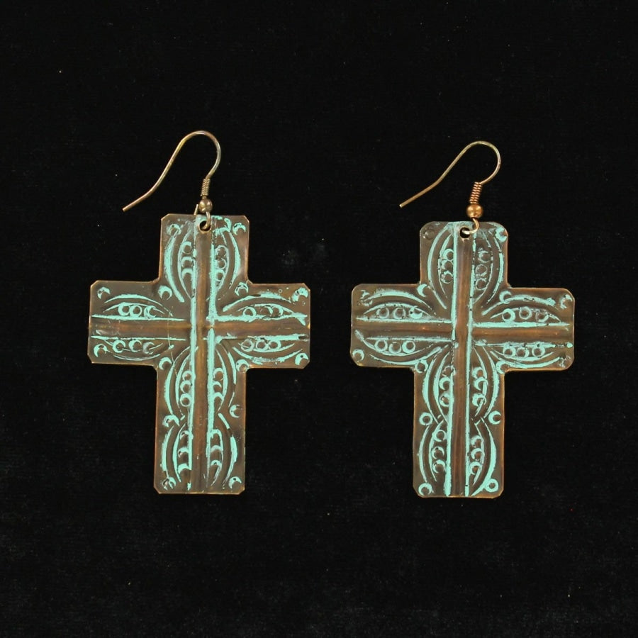Blazin Roxx Turquoise Large Cross Earrings - Accessories