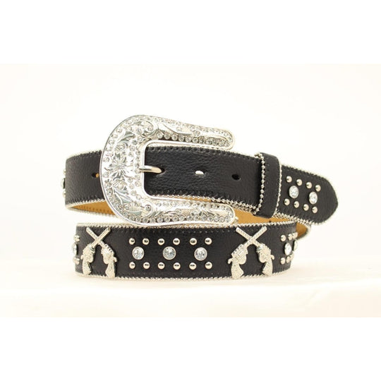 Blazin Roxx Western Belt Womens Pistols Crystal Black - Belts & Buckles