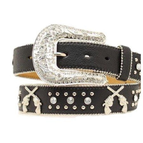 Blazin Roxx Western Belt Womens Pistols Crystal Black - Belts & Buckles
