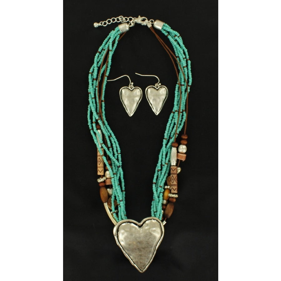 Blazin Roxx Western Ladies Jewelry Necklace Earrings Heart Turquoise Brown - Accessories