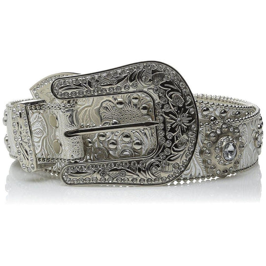 Blazin Roxx Womens Floral Silver Rhinestone Western Belt - Belts & Buckles