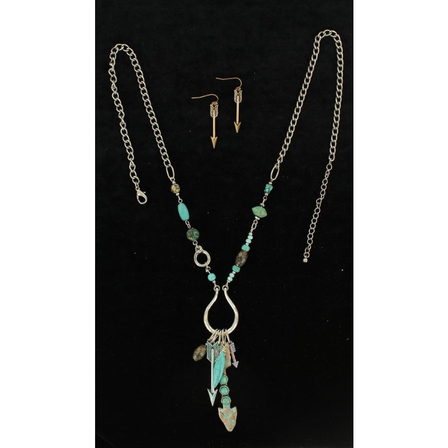Blazin Roxx Womens Jewelry Necklace Set Bead Arrow Charms Silver Turquoise - Accessories