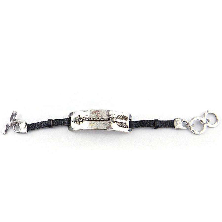 Follow Your Heart Arrow Head Plate Leather Bracelet - Accessories