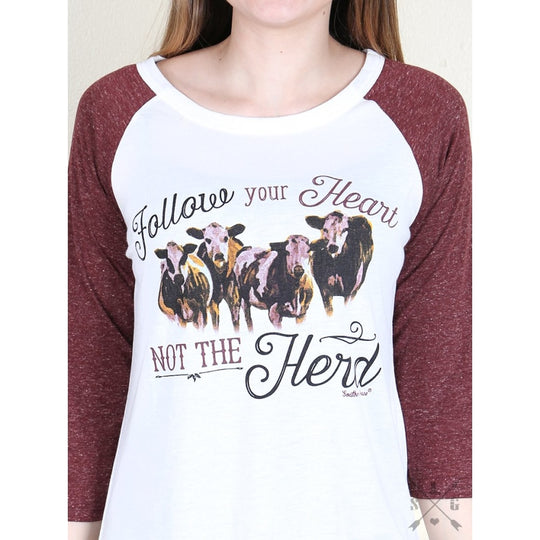 Follow Your Heart Not The Herd Maroon-Sleeve Raglan - Womens Tops