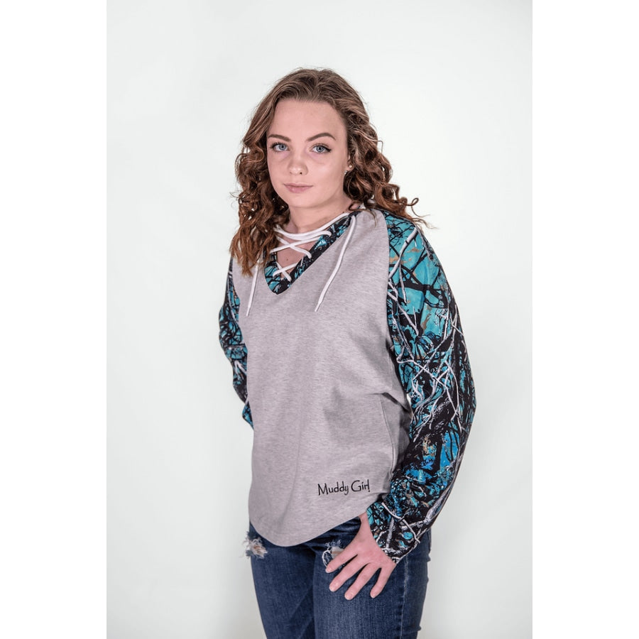 French Terry Hockey Girl Hoodie | Serenity Camo - Womens Tops