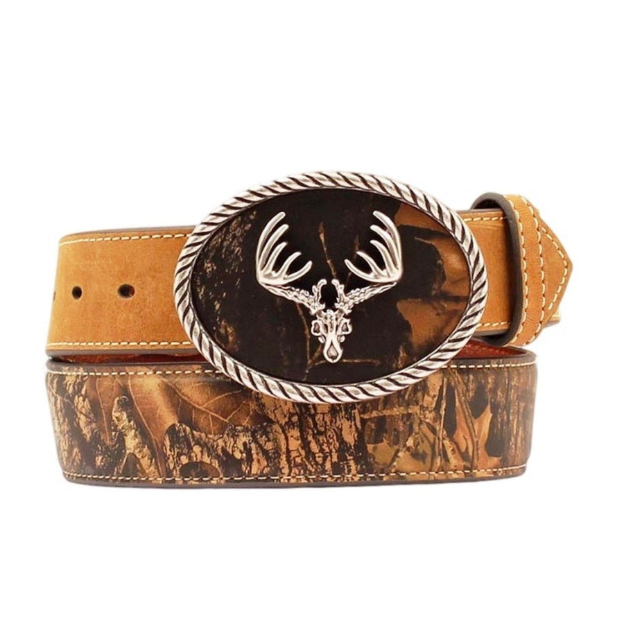 Skull and Crossbones ☠️ Krazy Cow Leather Belt with Camo Design Made in Texas WOWOGO Cowboy Western Belt for Men Women, Cowgirl Country  main image 3