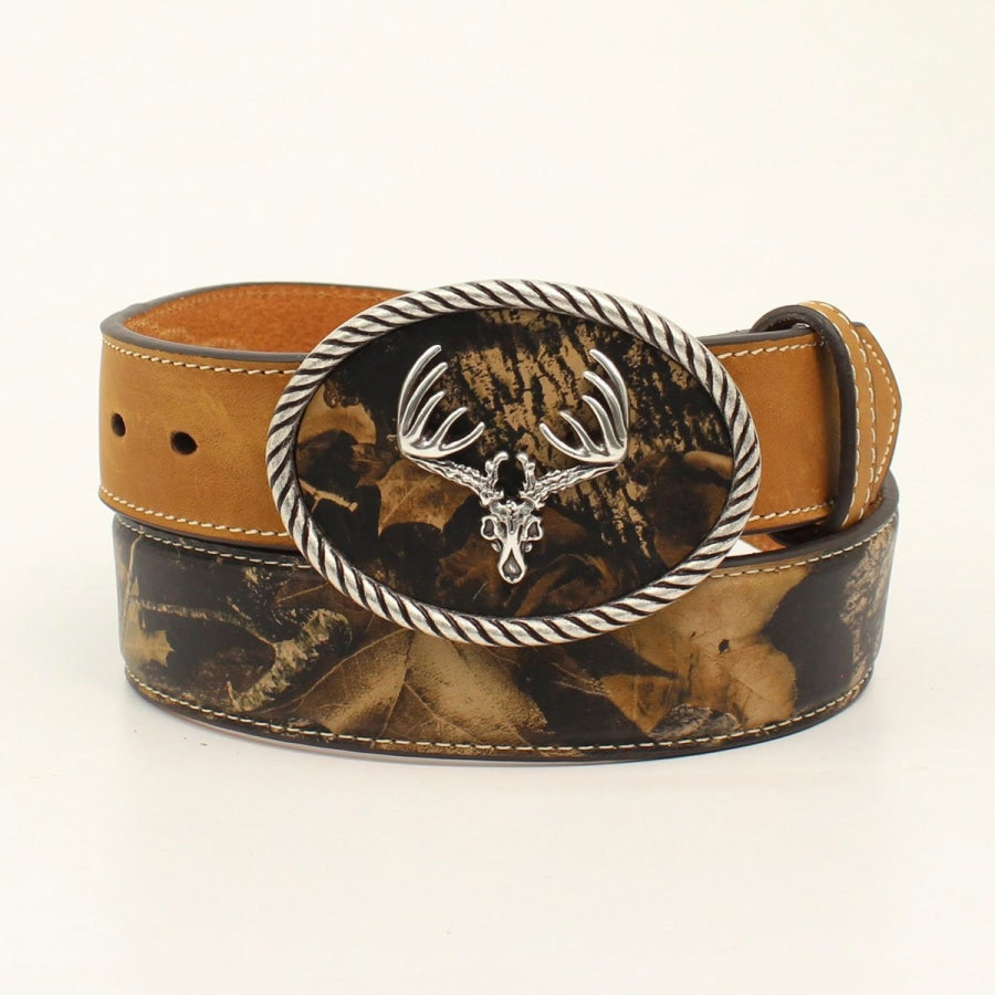 Nocona Western Belt Mens Leather Buck Skull Camo Aged Bark - Belts & Buckles