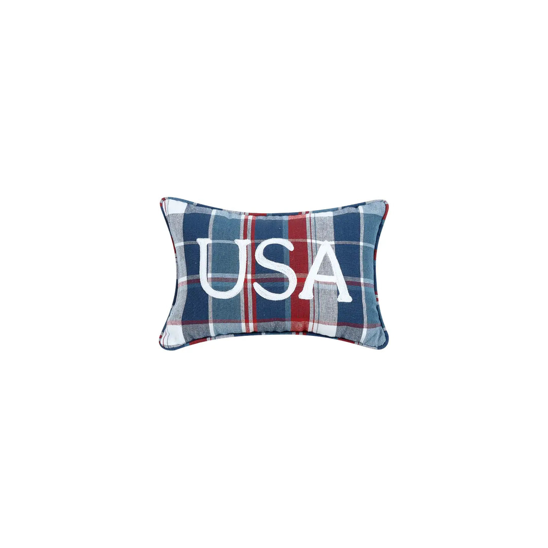 Picnic Plaid USA Embroidered Pillow