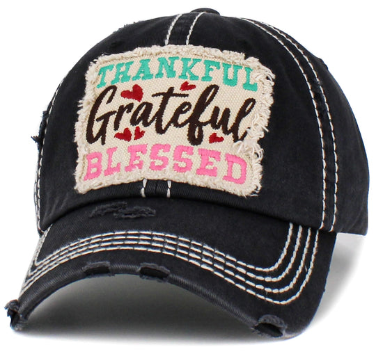 Thankful Grateful Blessed Washed Vintage Ballcap
