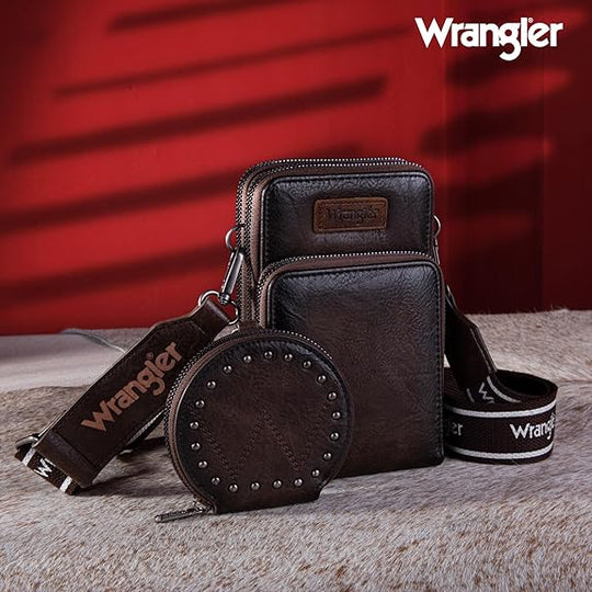 Wrangler Ladies Black Cellphone With Coin Pouch Crossbody Wallet