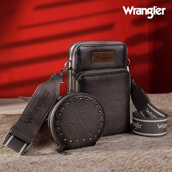 Wrangler Ladies Black Cellphone With Coin Pouch Crossbody Wallet