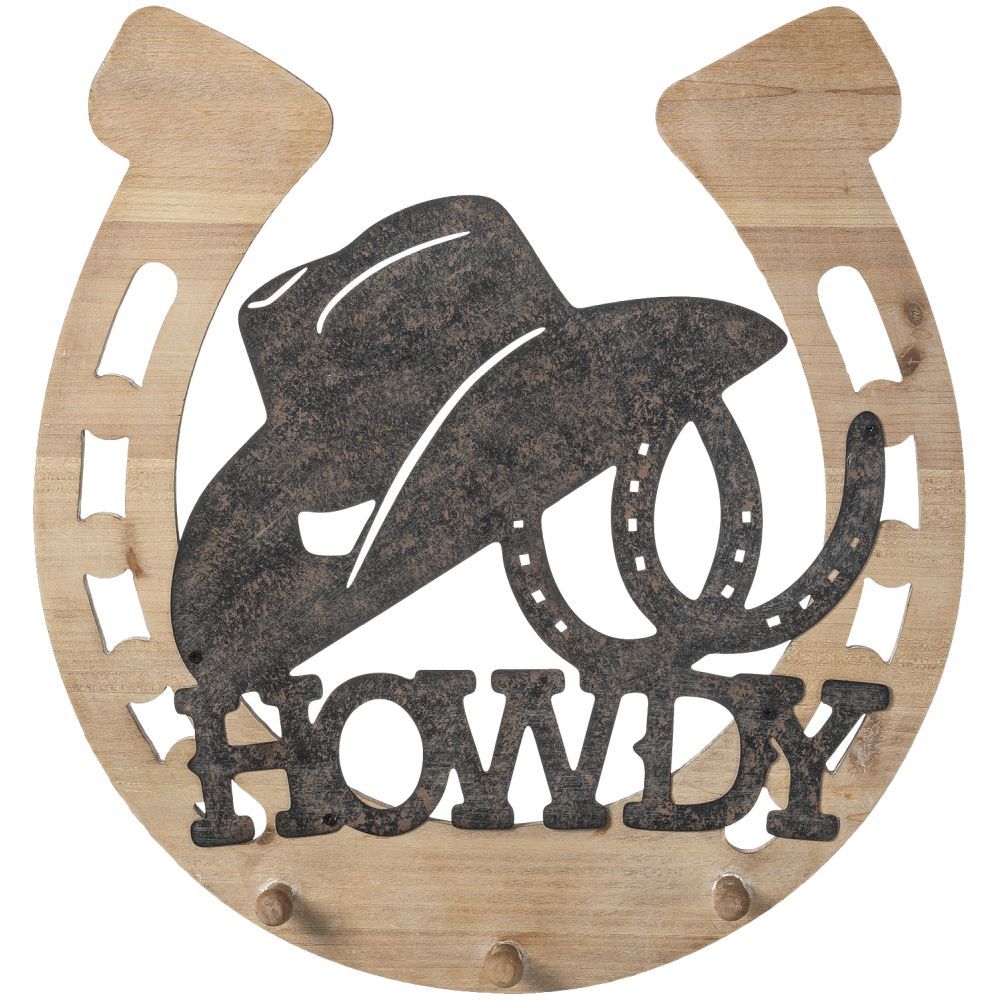 Wooden Howdy Sign with Hooks