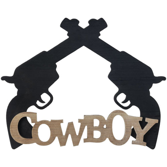 Wooden Pistols Cowboy Sign in Black or Brown