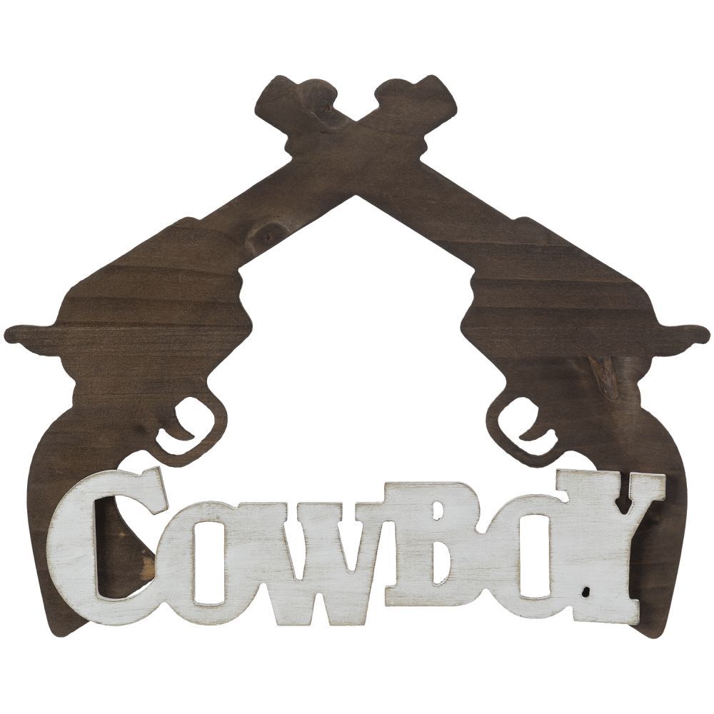 Wooden Pistols Cowboy Sign in Black or Brown