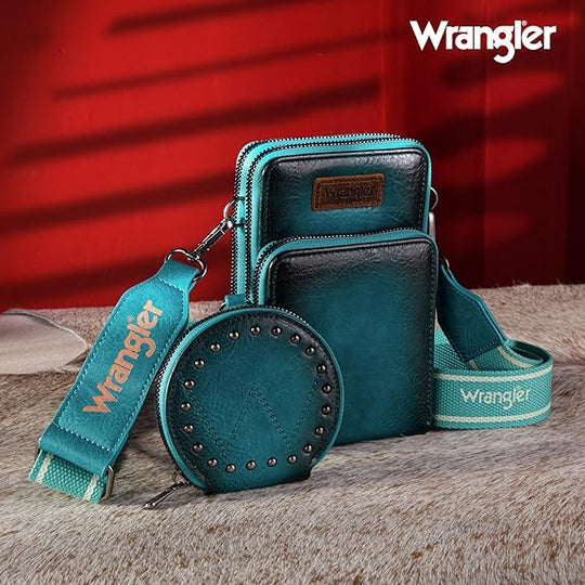 Wrangler Ladies Black Cellphone With Coin Pouch Crossbody Wallet
