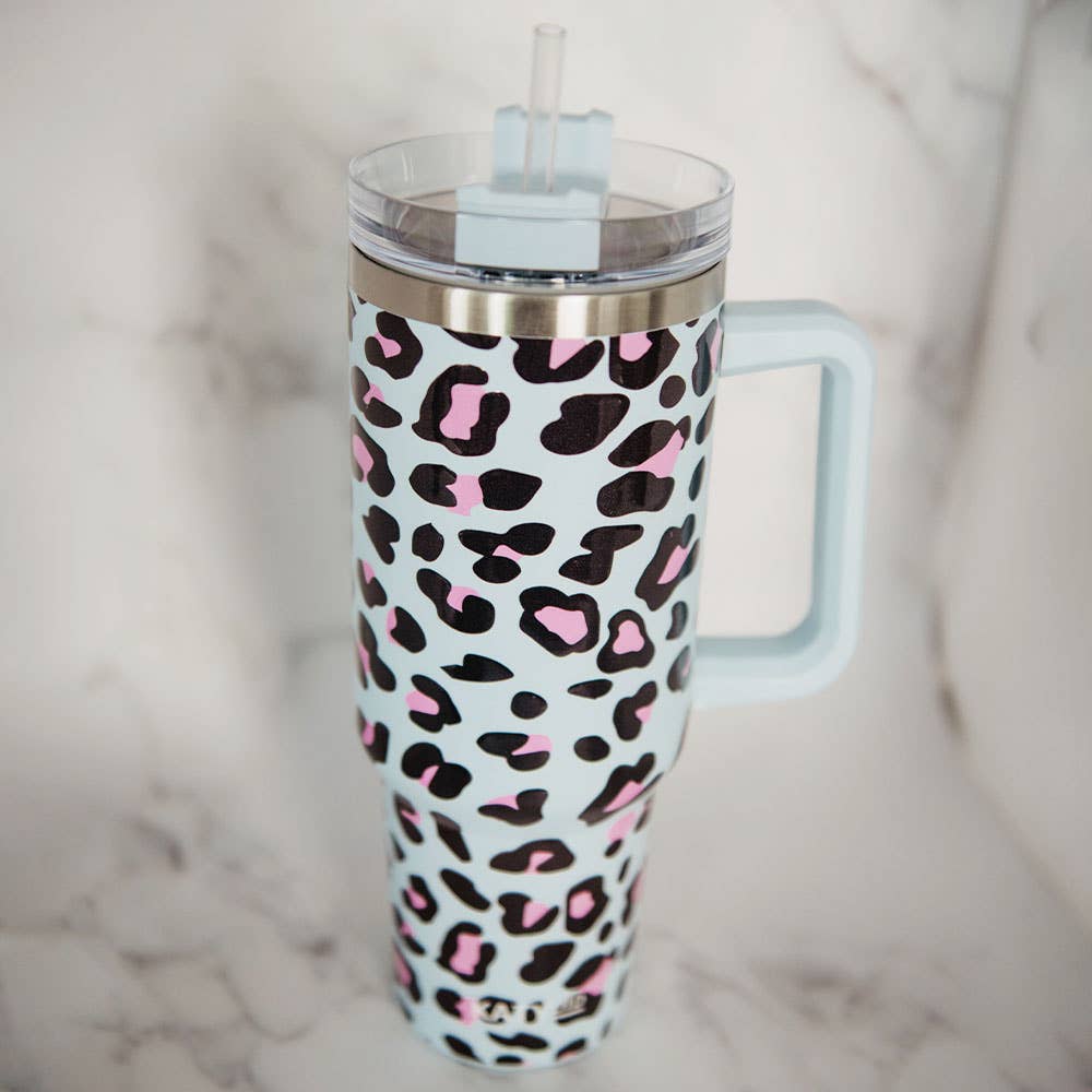 Blue Leopard 40oz Tumbler Cup with Handle