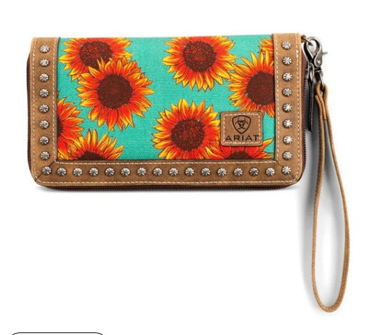 Ariat Clutch Wallet Sunflower Print Blue