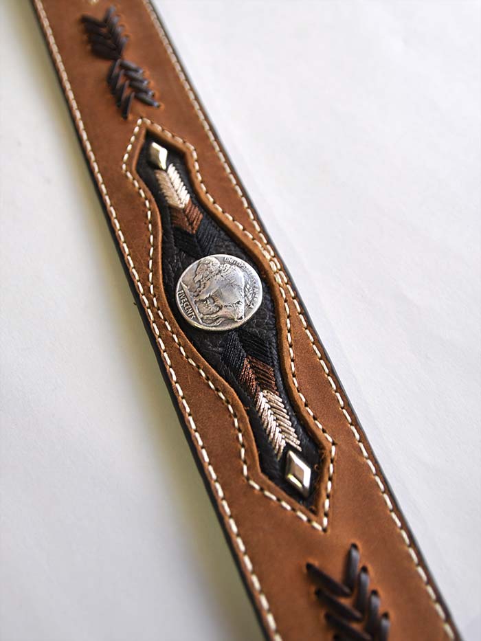 Nocona Men's Buffalo Concho Arrow Medium Brown Leather Belt