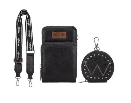 Wrangler Ladies Black Cellphone With Coin Pouch Crossbody Wallet