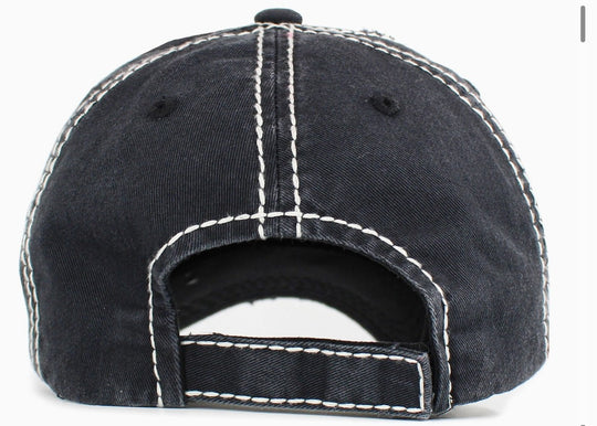 I Run On Caffeine & Kisses Washed Vintage Ballcap in Black