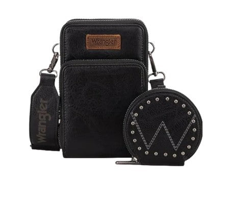 Wrangler Ladies Black Cellphone With Coin Pouch Crossbody Wallet