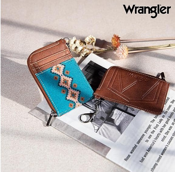 Wrangler Southwestern Art Print Mini Zip Card Case -Dark Turquoise