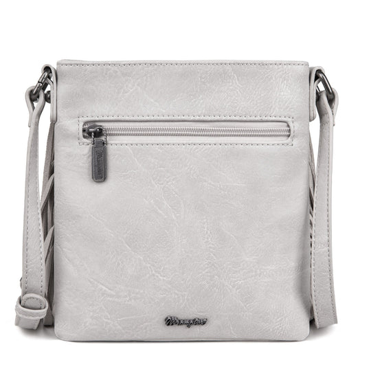 Wrangler Leather Fringe Jean Denim Pocket Crossbody - White