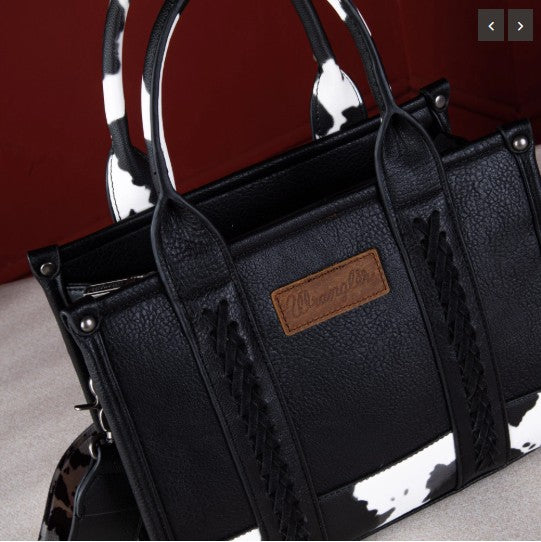 Wrangler Cow Print Concealed Carry Tote/Crossbody - Black