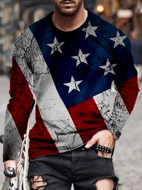 AMERICAN FLAG PRINTED LONG SLEEVE T-SHIRT