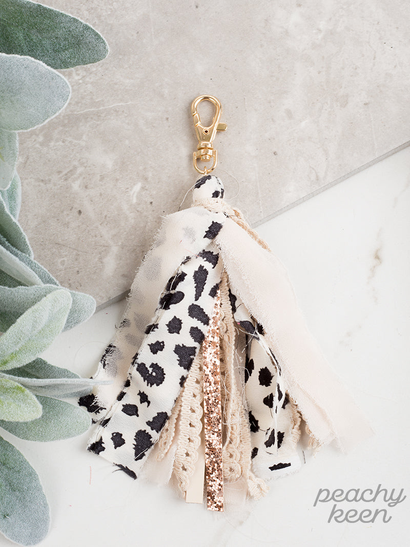 Spectacularly Spotted Tassel Keychain, Cream